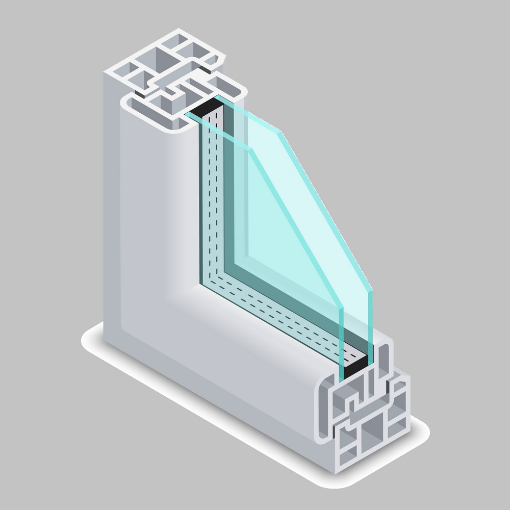 Home clear glass window cross section. Frame structure vector illustration